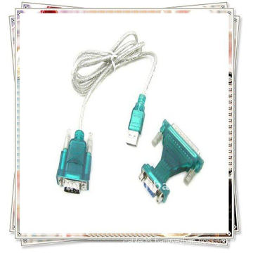 High Quality USB 2.0 to 9/25 pin Serial RS232 Cable DB9/DB25 Adapter Transparent white